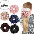 Silk Scrunchie Hair Band for & Braselet for girls 5-Pieces.