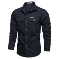 New Men's Casual Shirts Long Sleeve Pure Cotton Shirt Male Solid Oversize Military Cargo Shirts Brand Clothes Army Green Camisa. 