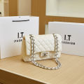 Xiao Xiangling check bag 2024 new trendy luxury chain shoulder bag versatile fragrant grandma leather crossbody bag. 
