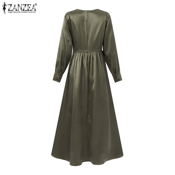 ZANZEA%20Muslimah%20Women%20Muslim%20Long%20Sleeve%20Satin%20Silky%20Evening%20Bowknot%20Waist%20Dancing%20Maxi%20Dress%20-%20Image%207