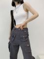 Half Turtleneck Hot Girl Sleeveless Top for Women ins Trendy American Slim Fit Midriff-Baring Outer Wear Inner Wear Short Vest.