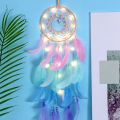 Dream Catcher with lamp pendant Feather Fairy LED Light Wall Hanging Bedroom Decor Ornament Gift: Pink, Purple and Blue.