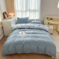 Factory wholesale solid color four-piece set simple washed sanded duvet cover ins wind quilt cover dormitory summer bedding 3. 