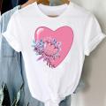 Tee Women Top Clothes Love Heart Valentine's Day Lady Casual Short Sleeve Fashion Summer Tshirt Regular Female Graphic T-Shirt.