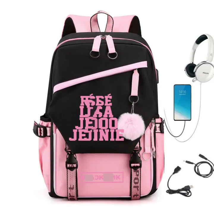 black%20pink%20Same%20Style%20USB%20Rechargeable%20Backpack%20Multifunctional%20Backpack%20ins%20Large%20Capacity%20Waterproof%20Schoolbag%20-%20Image%203