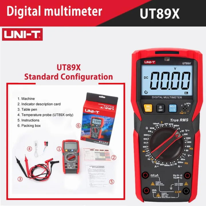 UNI-T UT89X UT89XD Professional Digital Multimeter True RMS NCV 20A Current DC Voltmeter Capacitance Resistance Tester