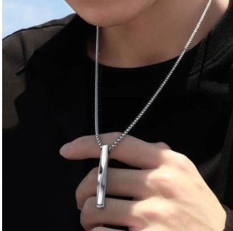 2021 Fashion New Black Rectangle Pendant Necklace Men Trendy Simple Stainless Steel Chain Men Necklace Jewelry Gift