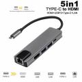 USB C Hub 5 in 1 Type C 3.1 to 4K HDMI, 3 USB 3.0 Ports, PD Charging Port Multiport Adapter. 