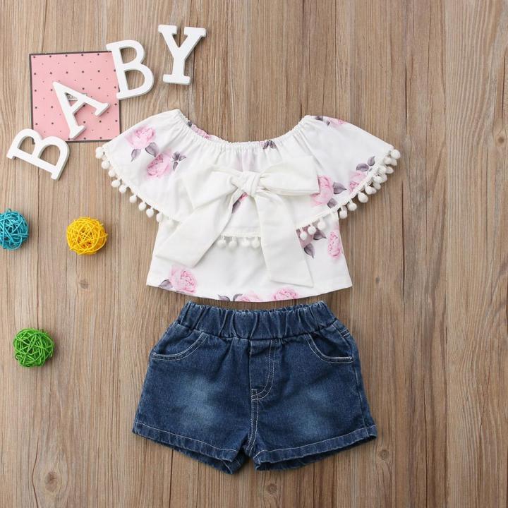 Baby%20Girl%20Floral%20Tassel%20Tops%20Denim%20Shorts%20Pants%20Jeans%20Summer%202Pcs%20Sets%20Sunsuit%20-%20Image%203
