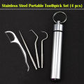Portable Stainless Steel Tooth Pick Sticks with Key Ring(4 pcs set).