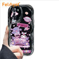 FELMYST for OPPO A57 2022 A77S Back Cover Cartoon Kuromi Cream Texture Wavy Edge Soft Silicone Phone Case. 