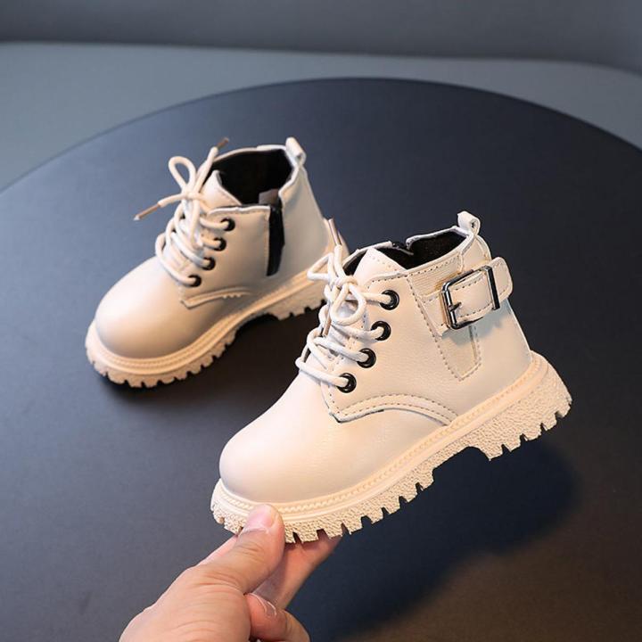 Fall Fashion Sneakers Kids PU Ankle Boots Non-Slip Modern Boot Baby Warm Plush Winter Boots Black Toddler Shoes Girls Snow Boots