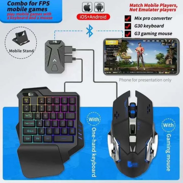GADGET DREAM Paket Gaming 5in1 Buat Hp Keyboard + Mouse + Mousepad + Holder + Konektor - 5in1 Mobile Game Combo Pack Divipard MK500