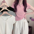 Short Women's Summer Design Sense Pink Slim-Fit Navel Hot Girl Women's Clothing T T-shirt Short Sleeve 2024 Summer New Clothes. 