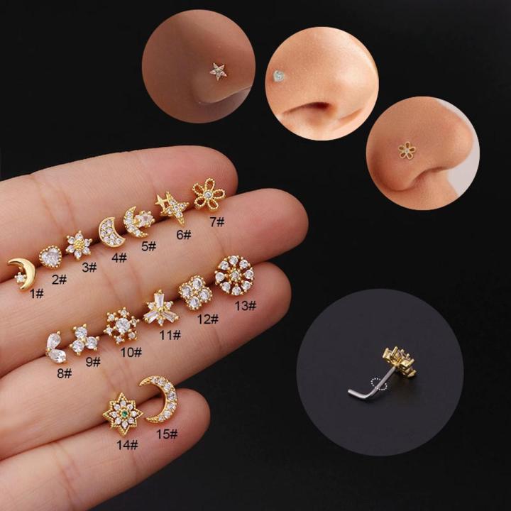 Stainless Steel Small Nose Rings Zircon Moon Star Nose Stud 20G Body Piercing Jewelry For Women Men Gift