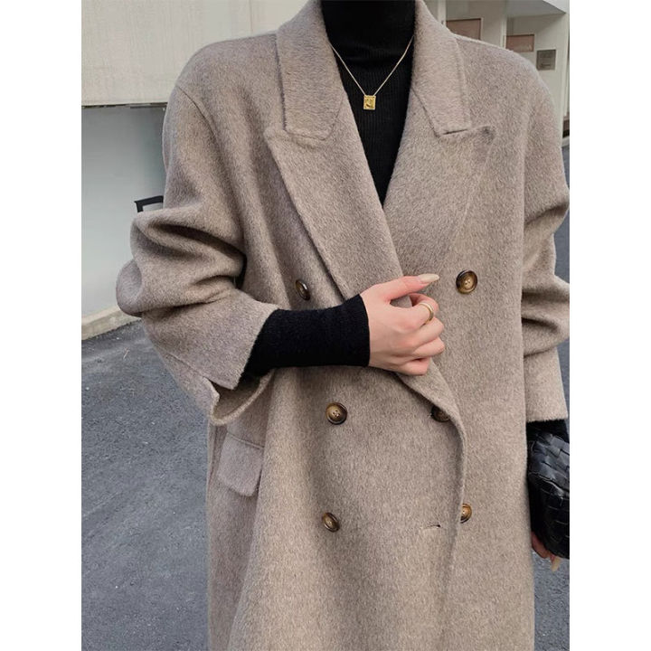 Long Trench Coat Autumn Winter Women's Classic Double-Breasted