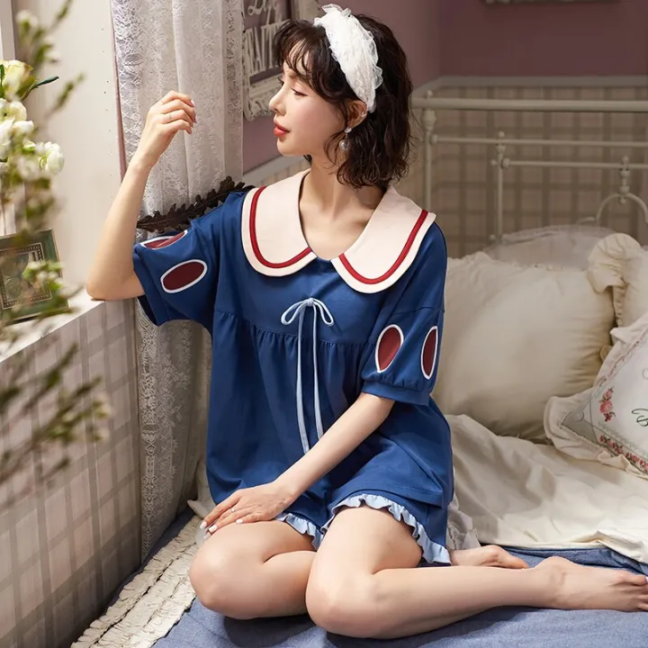 Kawaii%20Jn%20Anime%20Pajamas%20For%20Women%20Cute%20Bows%20Navy%20Collar%20Nightwear%20Summer%20Cotton%20Short%20Sleeve%20Pajamas%20Sets%20Princess%20Sleepwear%20-%20Image%206
