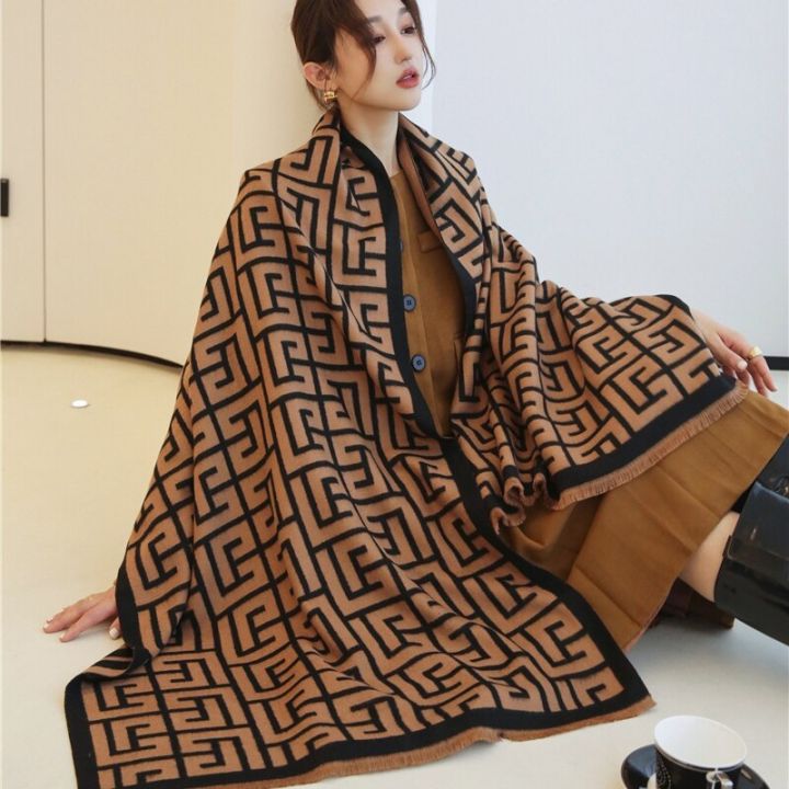 Thick Winter Warm Cashmere Scarf Hijab Women Print Double-sided Pashmina Shawl and Wrap Luxury Headscarves Bufanda Echarpe 2023