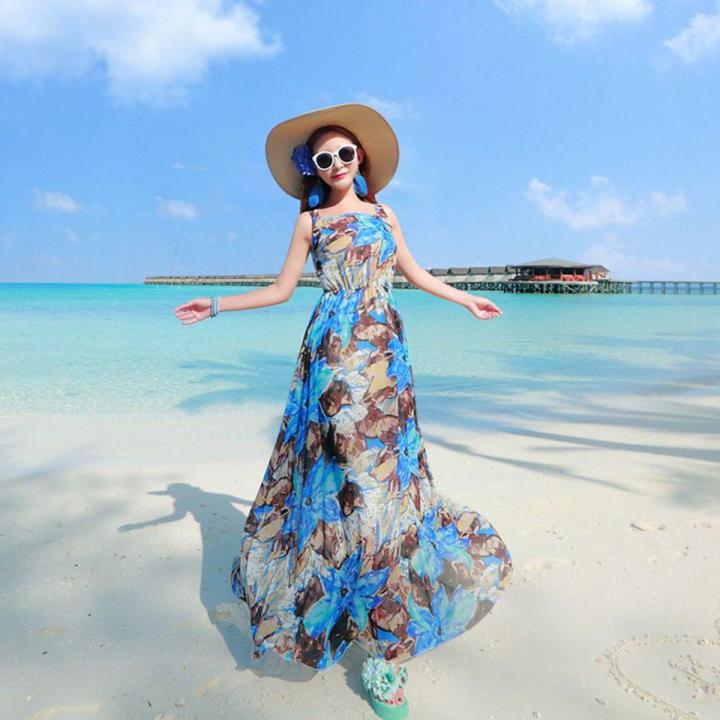 Thailand Sanya Bohemian Long Dress Beach Dress Seaside Vacation Women s Travel Women s Chiffon Floral Dress Daraz .bd