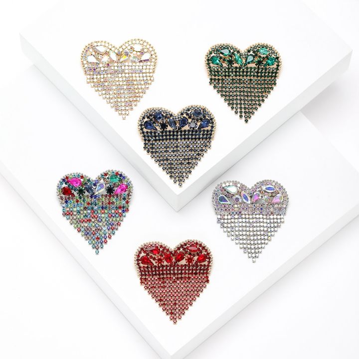Trendy Rhinestone Love Brooches for Women Couple 9-color Tassel Heart Valentine's Day Brooch Pins Gifts