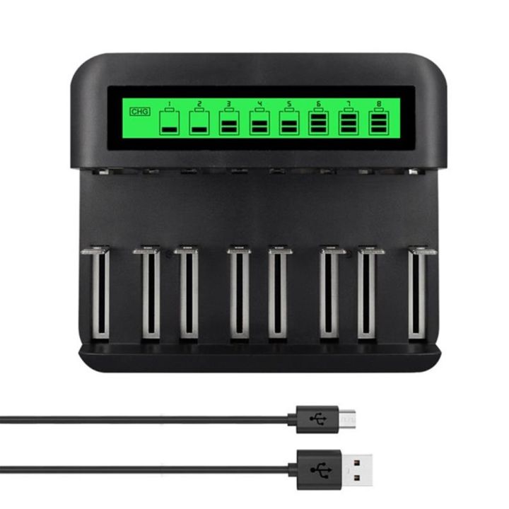 8-Slot Multi-Function Battery Charger USB Powered AA/AAA/C/D Rechargeable Battery Charger with LCD Display
