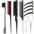 10pcs Hair Styling Comb Set Teasing Hair Brush Triple Teasing Comb Rat Tail Combs Edge Brush Hair Tail Tools Braid Tool Loop. 
