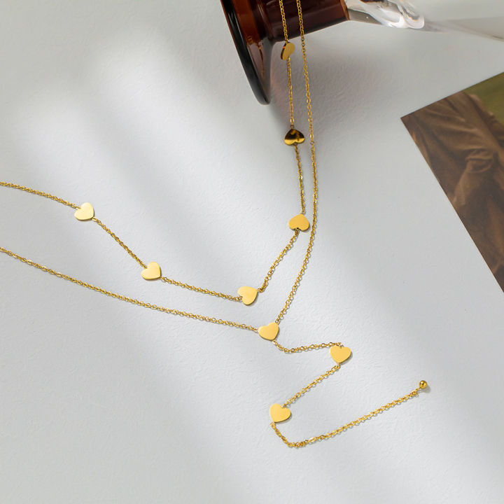 Double%20Layer%20Gold%20Color%20Heart%20Pendant%20Necklace%20For%20Women%20Girl%20Fashion%20Stainless%20Steel%20Choker%20Chain%20Neck%20Wedding%20Jewelry%20Gift%20-%20Image%202