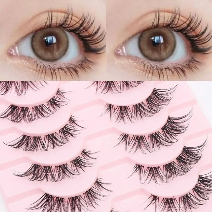 10 Pairs Eyelashes 3D Natural False Lashes Fluffy Soft Cross Manga Lashes Clear Stem Wispy Natural Eyelash Extension Makeup