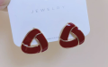 Retro Hong Kong style earrings triangle drop glaze French temperament high-end sense earrings. 