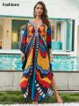Fashions Plus Size Kaftan Dresses for Women Print Beach Bikini Swimsuit Caftan mumu Dress Batwing Sleeve Cover Up. 