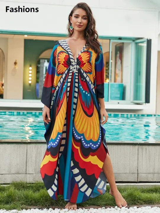 Fashions%20Plus%20Size%20Kaftan%20Dresses%20for%20Women%20Print%20Beach%20Bikini%20Swimsuit%20Caftan%20mumu%20Dress%20Batwing%20Sleeve%20Cover%20Up%20-%20Image%205