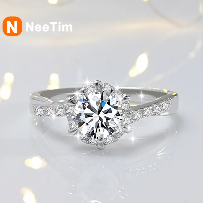 NeeTim 1ct Moissanite Diamond Rings Wedding Band for Women 925
