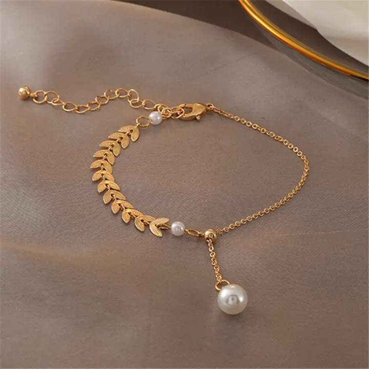 Trendy%20Fashionable%20Pearl%20Leaf%20Chain%20Golden%20Bracelets%20for%20Girls%20Charm%20Jewelry%20-%20Bracelet%20for%20Women%20Simple%20Fashion%20New%20Collection%20-%20Image%208