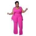 Pure color slim plus size women set  OL three-piece summer suit straight loose long pants outfit trendy wholesale drop sping. 