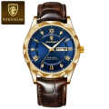POEDAGAR 615-Leather Quartz Luxury Business Man Wristwatch Date Week Watch For Men.