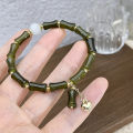 Green hurried opal beading new Chinese bamboo slub safety buckle bracelet women's light luxury design sense glass bracelet. 