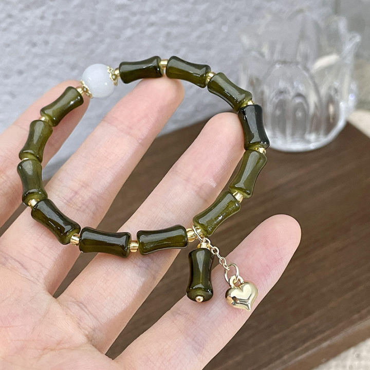 Green%20hurried%20opal%20beading%20new%20Chinese%20bamboo%20slub%20safety%20buckle%20bracelet%20women's%20light%20luxury%20design%20sense%20glass%20bracelet%20-%20Image%206