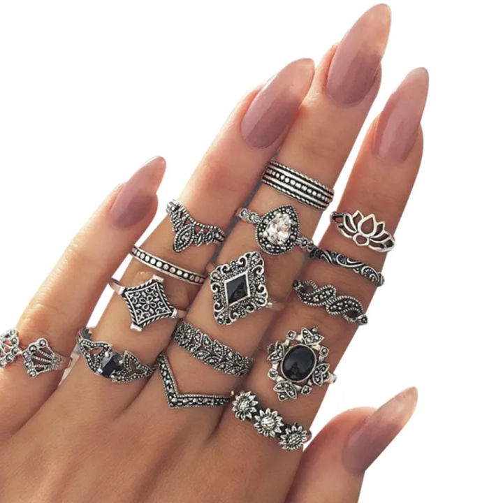 15 Pcs Different Trendy Finger Ring Set for Women - Ring For Girls