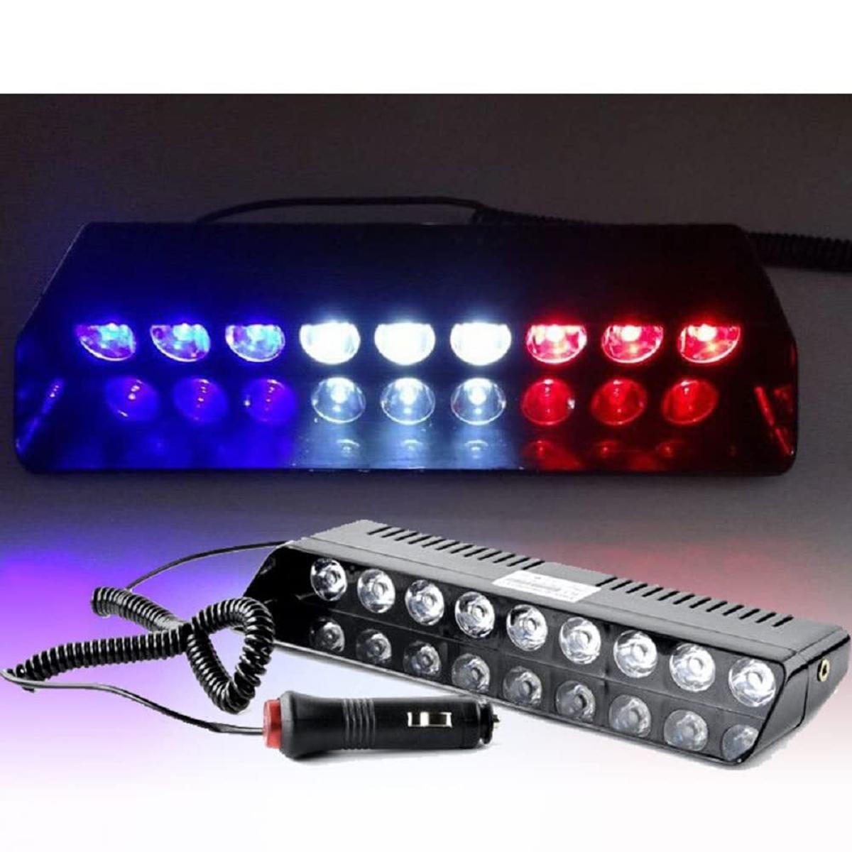 9 LED Multi-Function Strobe Car Dash Flashing Light Red Blue white