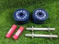 Eight Pieces Dumbbell Set With Two 10 inch Sticks - 10Kg - Blue and Silver Combo. 