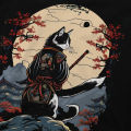 Japanese Cat Samurai Katana Catana Man's TShirt Samurai Style O Neck Tops Polyester T Shirt Humor Gift Idea. 