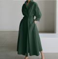 S-5XL Korean Fashion Long Sleeve Shirt Dress Chic Turndown Neck Ruched Maxi Dress Women 2022 Autumn Winter Clothes Streetwear. 