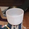 8 Inch 432Hz Singing Bowl Perfect Sound Note B Crown Chakra Frosted Quartz Crystal Meditation with Rubber Ring. 