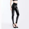 Women Black Leggings High Waist Elastic Pu Leather Skinny Pants Shiny Wet Look Metallic Latex Leggings Plus Size XXXL. 