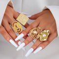 Enacolor 4Pcs/Set Retro Gold Irregular Alloy Flowers Ring Set Joint Rings for Women Exaggeration Jewelry Accessories Gifts.