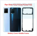 New Back Cover For Vivo Y21 Y21a Y21e Y32 Battery Cover+Middle Frame Rear Door Housing Case with Camera lens+Side Buttons.