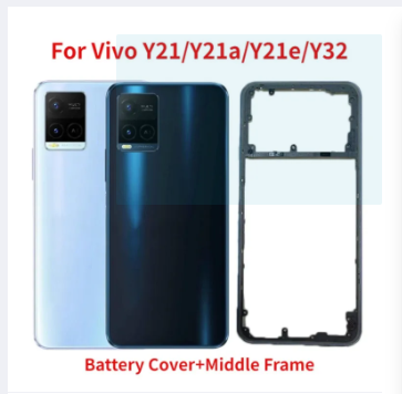 New Back Cover For Vivo Y21 Y21a Y21e Y32 Battery Cover+Middle Frame Rear Door Housing Case with Camera lens+Side Buttons