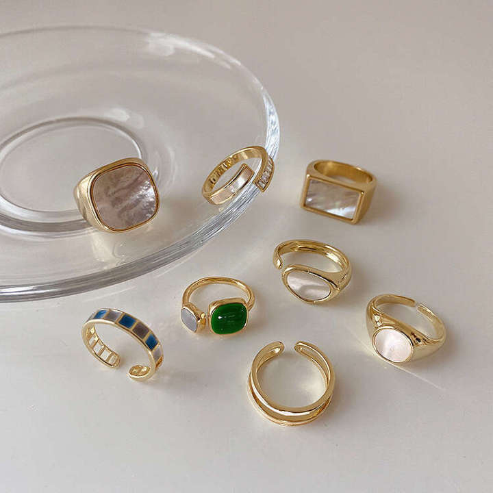 French Shell Drip Oil Chessboard Checkerboard Metal Open Korean Simple ...