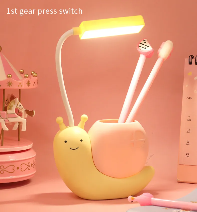 Cute Desk Lamp with Pen Holder Snail Rechargeable LED Table Lamp for Kids Foldable Reading Desk Light for Bedroom Nursery Study Home-D Shop