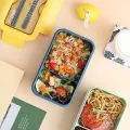 850 Ml Leakproof Tiffin Box Free Spoon Chopsticks 2 Compartment Lunch Box Lite Weight Container For School Office-Yellow/Green.